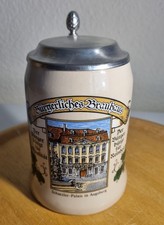 alter Bierkrug mit Zinndeckel 🔥 Augsburger Bürger-Bräu Brauerei ? 🔥 s. Fotos !