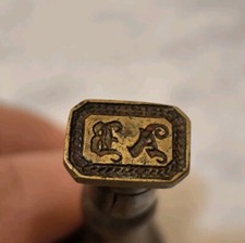 Altes Petschaft Siegel Stempel mit Initialen AB  Retro Holz / Metall Vintage