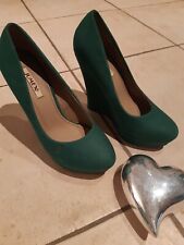 Pumps Schuhe Wedges Damen, Plateau, Velours Optik, dkl. grün, Gr. 35, Jumex