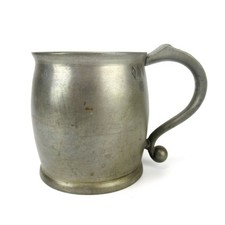 Antiker Zinn Bierkrug / Becher Fleur-de-Lis  Punzen Frankreich? Antique Pewter
