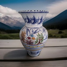 75 cm hohe bodentiefe Keramik Vase im sog. Talavera Stil aus Spanien.