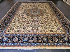Orientteppich Handgeknüpft Nain Teppich Medaillon Blau Beige Floral 350x245cm