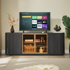 W64" Tempered Glass Wooden TV