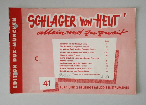 Notenheft schlager von - von, heut'