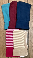 Reiff Schlupfmütze, Sturmhaube  Wolle uni und geringelt verschiedene Farben und