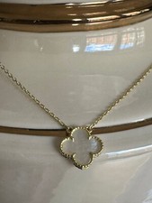 Kleeblatt Kette Anhänger Silber 925  Kleeblatt  Opal Perlmutt Gold  Anhänger