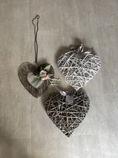Drei Dekoherzen zum Aufhängen, Weidenherz, Wanddeko, 3 Stück