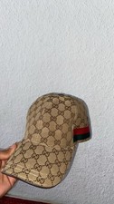 Gucci GG Monogram Web Stripe Canvas Baseball Cap Head Hat Beige Size M