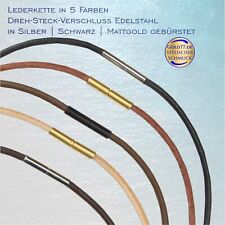 Lederkette glatt 3mm Steck-Dreh-Verschluß Edelstahl 3 Verschlußfarben 38-70cm