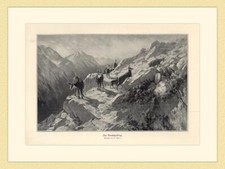 Im Gamsgebirg Gemsen Gamsbock Gemälde von A. Thiele Holzstich GL II 367