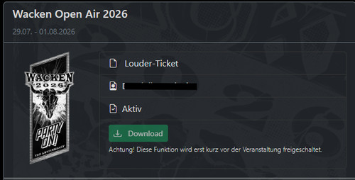 Louder ticket für wacken - 1x,