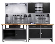 Ondis24 Werkstatteinrichtung 240cm Komplett Werkstattset Werkbank aus Metall LED