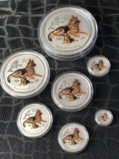 1/4+1/2 + 1 + 2oz Silber Lunar II Hund Dog Farbe/Color 2018