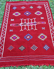 Handgeknüpfter Orientteppich Marokkanischer Berber Kilim Teppich Rug Carpet Rot