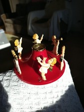 alter Kerzenhalter Kerzenständer mit Engelchen Weihnachten rot Kreis antik Chris