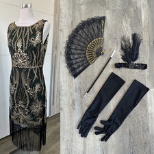 Kostüm Gatsby Silvester Karneval Fasching Flapper Kleid Charleston Schwarz Gr 40