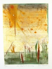 René Carcan 1925 Brüssel / Radierung, handsigniert / Le soleil et les voseaux