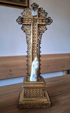Standkreuz antik aus Metall/Holz sakrale Kunst, Kruzifix, Jesus Christus