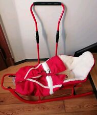 Kinderschlitten Schlitten Metall Holz Lenkschlitten Lehne Schiebestange Fußsack 