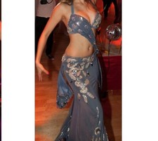 Profi Bauchtanz Kostüm in edlem blaugrau silber, 5 teilig