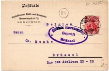 Germania PK REMSCHEID nach Brüssel mit ovalem violettem Zensurstempel #B434