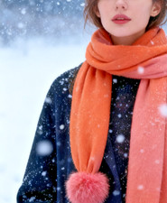 100% Kaschmirschal von Sandini * orange lachsfarben mit Fellbommel