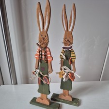 2x Vintage Holz Hase Ostern