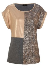 Neu Shirt in Patchoptik Gr. 52/54 Graumeliert Gold Metallic Damenshirt Oberteil