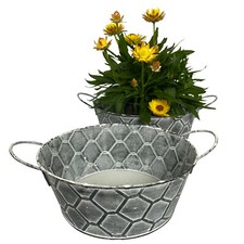 2 Blumentöpfe Zink Metall Set - Garten Blumentopf Pflanzkübel Kräutertopf P40