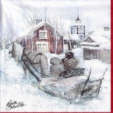 2 Lunch Servietten, Basteln, Sammeln, Pferde Schlitten Winter Norwegen