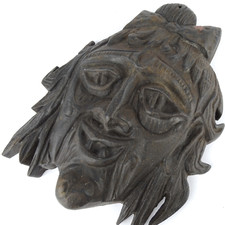 Antike Gusseisen Maskaron Maske, 4,5 kg, Grotesk Fratze, Cast Iron Mask, 19. Jh.