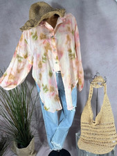 NEU luftige BLUSE  Knotendetail  Ballonärmel Italy hauchdünn M3  38 40 42