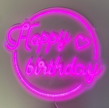 LED Neonschild Happy Birthday USB Leuchtreklame Wanddeko rund 5 kWh/1000h rund