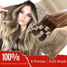 100% Remy Human Echthaar Clip In Haar Extensions REMI Haarverlängerung 8 Tressen