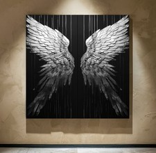 XXL LEINWAND BILD BIS 140x140x5 ENGELSFLÜGEL SCHWARZ-WEISS WANDBILD MODERN KUNST
