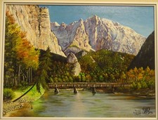 Tor zum Gesäuse Alpen - monogr. JFB - Öl-Gemälde - Landschaft Fluss Berge - 1979