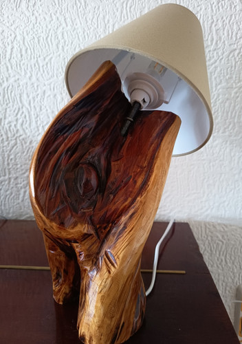 Tischlampe aus holz und - aus, stoff