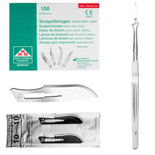 Set aus 100 x Skalpellklingen Nr. 10 + 1 x Skalpellhalter mit 16 cm langem Griff