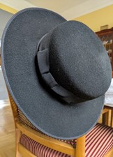 Hut Damen elegant schwarz breite Krempe 100 % Wolle Gr 59