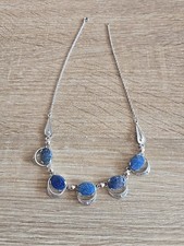 Silber Kette Collier Sterling 925 Lapislazuli 42 Cm