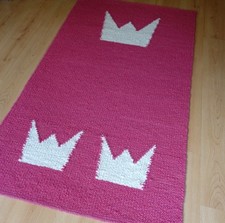 Handwebteppich Allgäuer Handweberei LILLI Pink mit Kronen  130x200 Teppich NEU