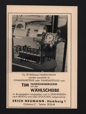 HAMBURG, Werbung 1957, Erich Neumann TIM Fahrscheindrucker mit Wählscheibe