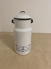 Emaille Milchkanne Weiß Blau Vintage