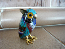 Seltene Cloisonne Eule Figur Messing Metall Emaille