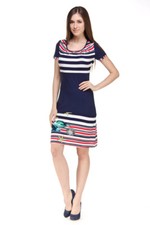 5/0072 Damen Sommer Jersey Kleid Kurzarm von LISSA Gr. 40 M Gestreift Rundhals 