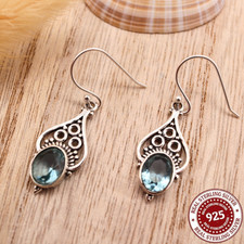 Damen Topas Edelstein Ohrringe – 925 Sterling Silber Ohrhänger & Schmuckbeutel