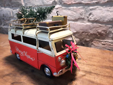 Bulli, Bus Vintage, Nostalgie Blechauto, Merry Christmas, Rot, 25cm