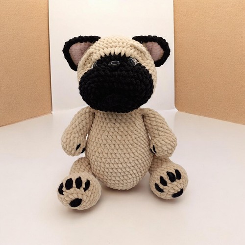 Amigurumi hund mops beige - mops,