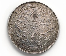 EDWARD VII , 1907  , One Dollar, Straits Settlements, London Mint  Silver