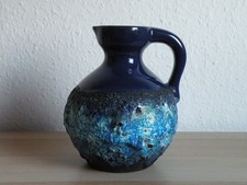 FAT LAVA VASE Henkelvase Keramik blau 60/70er Jahre WGP  19cm